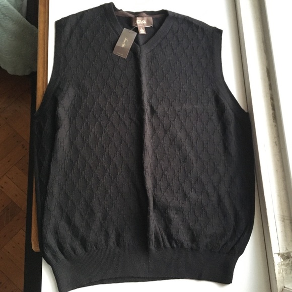 Tasso Elba Men Cotton Vest Black Diamond Pullover - Picture 6 of 8